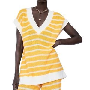 Zara Women’s V-Neck Striped Oversized Knitted Vest Yellow, Size Small